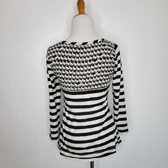 Anthropologie Postmark Bunny Rabbit Striped Henley Shirt Black Women XS - Picture 4 of 12
